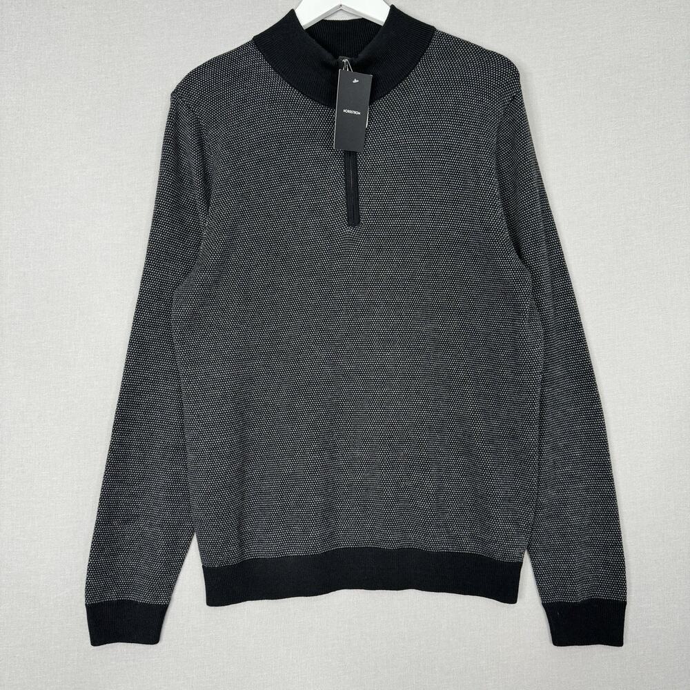 Nordstrom Mens Sweater Medium Black Wool Blend Twill Quarter-Zip Pullover Career